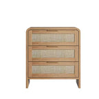 Lot de 2 tables de chevet en rotin avec 3 tiroirs, tables de nuit incurvées de 58 cm, meuble de rangement de chambre à coucher de style moderne du milieu du siècle - Panipeachy