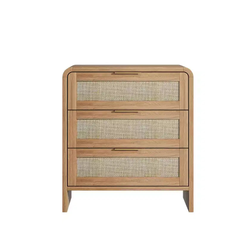 Lot de 2 tables de chevet en rotin avec 3 tiroirs, tables de nuit incurvées de 58 cm, meuble de rangement de chambre à coucher de style moderne du milieu du siècle - Panipeachy