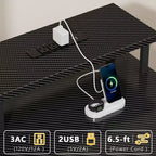 Qwatto Bureau d'ordinateur de 55 pouces avec station de charge, bureau de gaming réversible, lumières LED, tiroirs en tissu, table d'écriture pour bureau à domicile, chambre à coucher, étude, rangement