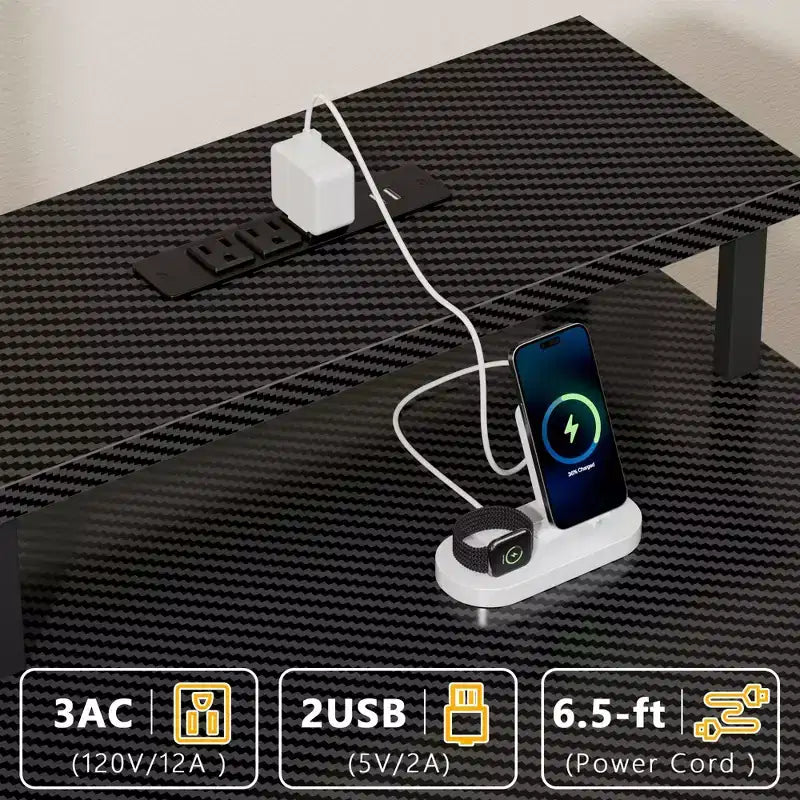Qwatto Bureau d'ordinateur de 55 pouces avec station de charge, bureau de gaming réversible, lumières LED, tiroirs en tissu, table d'écriture pour bureau à domicile, chambre à coucher, étude, rangement