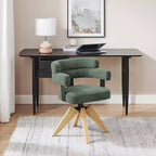 Chaise de bureau Art Leon sans roulettes, Fauteuil pivotant moderne du milieu du siècle, Chaise d'appoint rembourrée en tissu avec pieds en bois de chêne