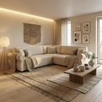 Canapé convertible d'angle 5 places Homy Casa 88 avec lit gigogne, revêtement chenille, beige