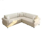 Canapé convertible d'angle 5 places Homy Casa 88 avec lit gigogne, revêtement chenille, beige