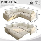 Canapé convertible d'angle 5 places Homy Casa 88 avec lit gigogne, revêtement chenille, beige