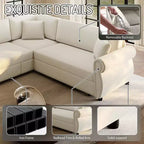 Canapé convertible d'angle 5 places Homy Casa 88 avec lit gigogne, revêtement chenille, beige