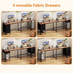 Bureau d'angle en forme de L brun rustique de 59 pouces avec station de charge, bureau de jeu pour deux personnes, 4 tiroirs, 2 supports d'écran, poste de travail de bureau à domicile