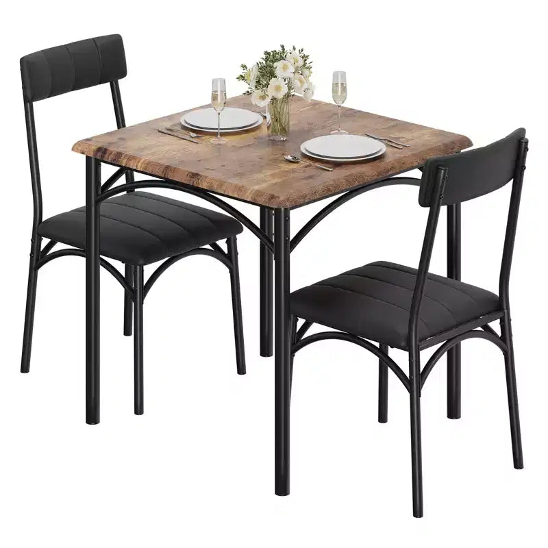 Ensemble table et chaises de salle à manger pour 2, 3 pièces, table à manger carrée, meubles de salle à manger peu encombrants, marron rustique