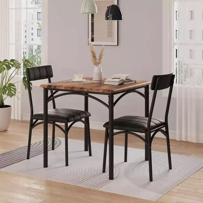 Ensemble table et chaises de salle à manger pour 2, 3 pièces, table à manger carrée, meubles de salle à manger peu encombrants, marron rustique