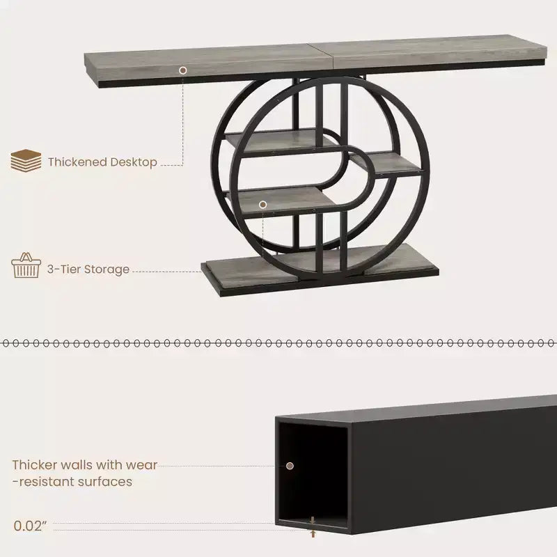 Console industrielle 55, table de canapé étroite à 5 niveaux avec cadre en métal et étagères de rangement multifonctionnelles pour salon et couloir