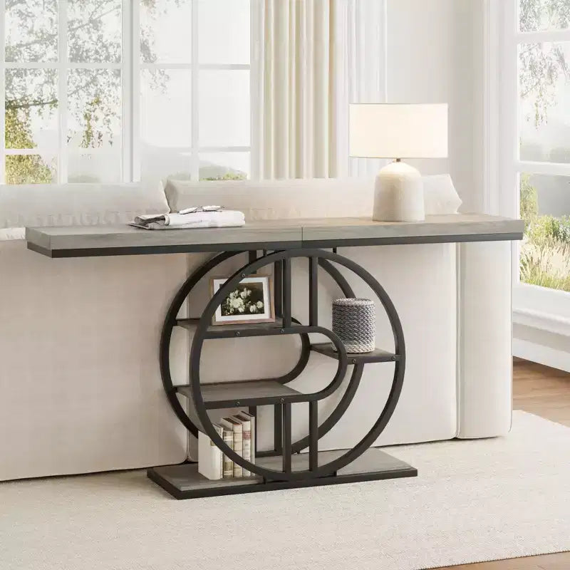 Console industrielle 55, table de canapé étroite à 5 niveaux avec cadre en métal et étagères de rangement multifonctionnelles pour salon et couloir