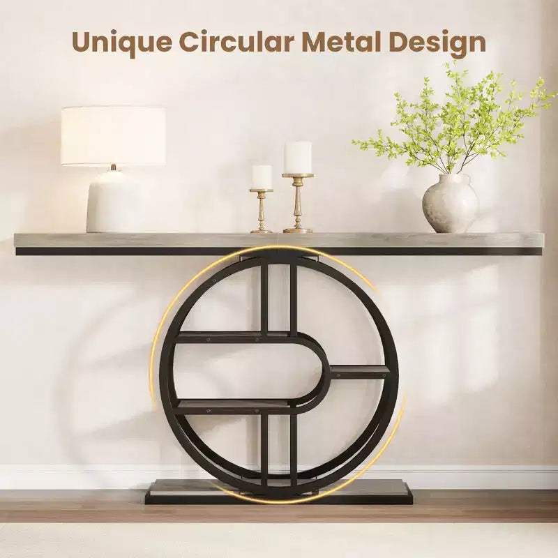 Console industrielle 55, table de canapé étroite à 5 niveaux avec cadre en métal et étagères de rangement multifonctionnelles pour salon et couloir