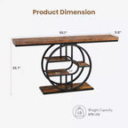 Console industrielle 55, table de canapé étroite à 5 niveaux avec cadre en métal et étagères de rangement multifonctionnelles pour salon et couloir