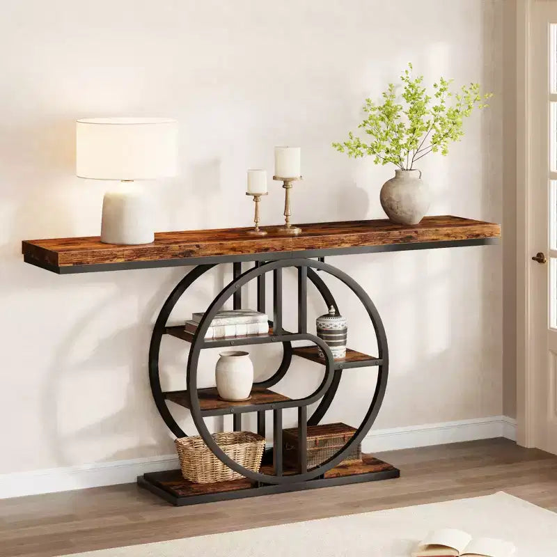Console industrielle 55, table de canapé étroite à 5 niveaux avec cadre en métal et étagères de rangement multifonctionnelles pour salon et couloir
