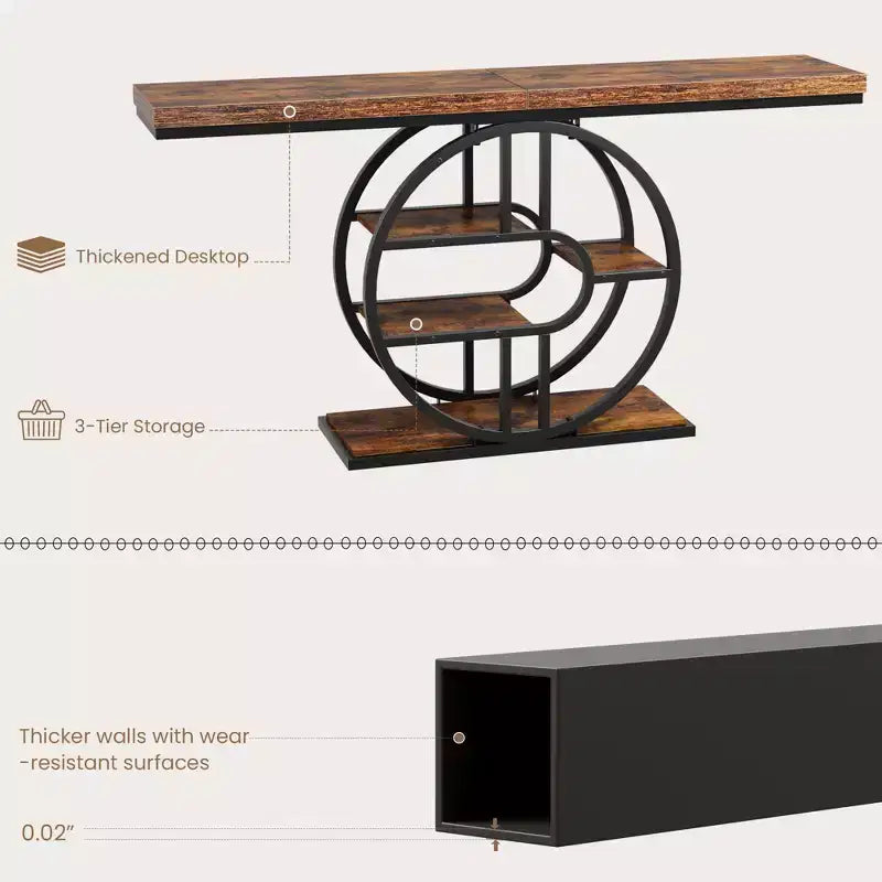 Console industrielle 55, table de canapé étroite à 5 niveaux avec cadre en métal et étagères de rangement multifonctionnelles pour salon et couloir