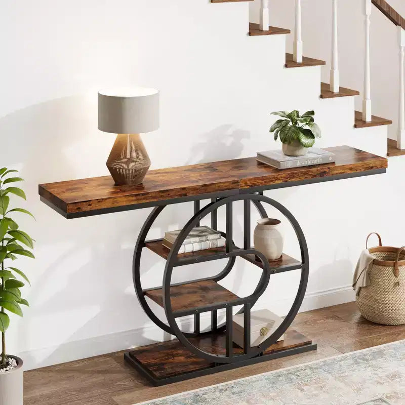 Console industrielle 55, table de canapé étroite à 5 niveaux avec cadre en métal et étagères de rangement multifonctionnelles pour salon et couloir