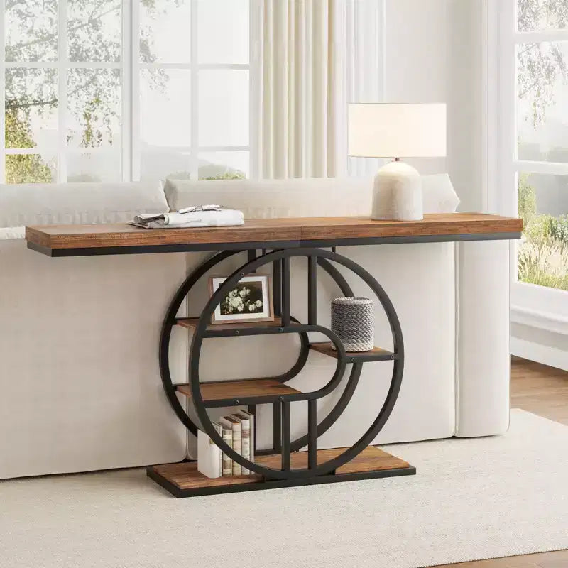 Console industrielle 55, table de canapé étroite à 5 niveaux avec cadre en métal et étagères de rangement multifonctionnelles pour salon et couloir