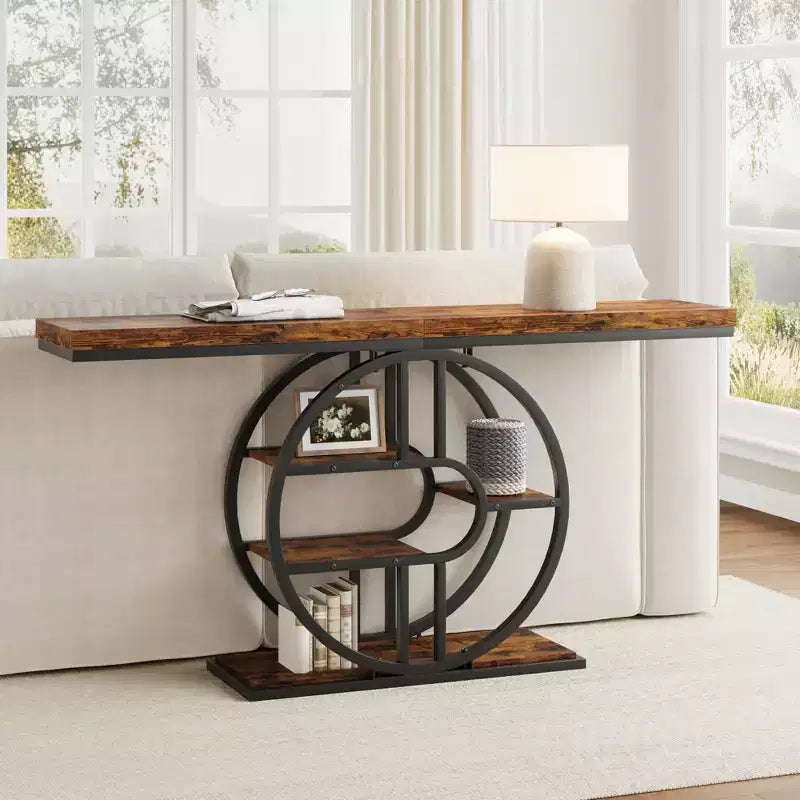 Console industrielle 55, table de canapé étroite à 5 niveaux avec cadre en métal et étagères de rangement multifonctionnelles pour salon et couloir