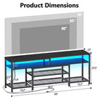 Meuble TV noir Qwatto de 63 pouces avec station de recharge, lumières LED, centre de divertissement pour TV jusqu'à 70 pouces, étagères de rangement pour console multimédia, salon
