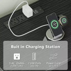 Meuble TV noir Qwatto de 63 pouces avec station de recharge, lumières LED, centre de divertissement pour TV jusqu'à 70 pouces, étagères de rangement pour console multimédia, salon