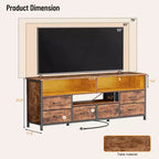 Meuble TV Qwatto de 160 cm, marron, avec station de charge, lumières LED, 6 tiroirs, centre de divertissement pour TV jusqu'à 70 pouces, console multimédia pour salon.