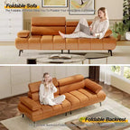 Canapé-lit 3 places en similicuir 86,6 po – Canapé-futon convertible avec dossier réglable et design divisé – Marron