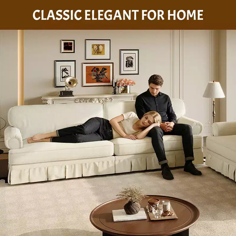 Ensemble de canapés GDFStudio Belmont de style moderne du milieu du siècle avec accoudoirs arrondis et jupe plissée