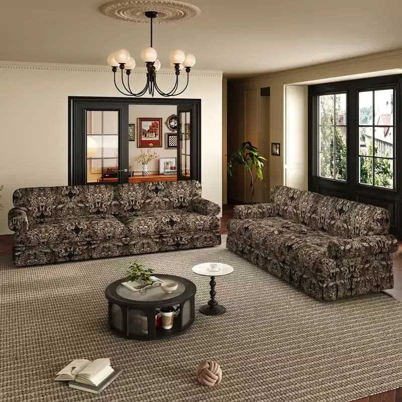 GDFStudio Belmont Mid-Century Modern Sofa Set with Rolled Arms and Pleated Skirt Design