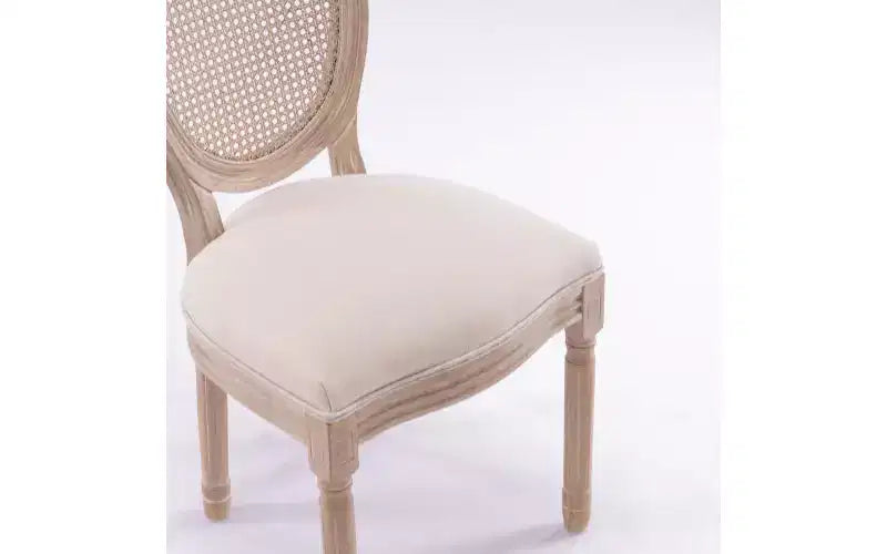 Lot de 2 chaises de salle à manger rembourrées, assise en tissu de lin de style français, chaises d'appoint pour cuisine ou salle à manger