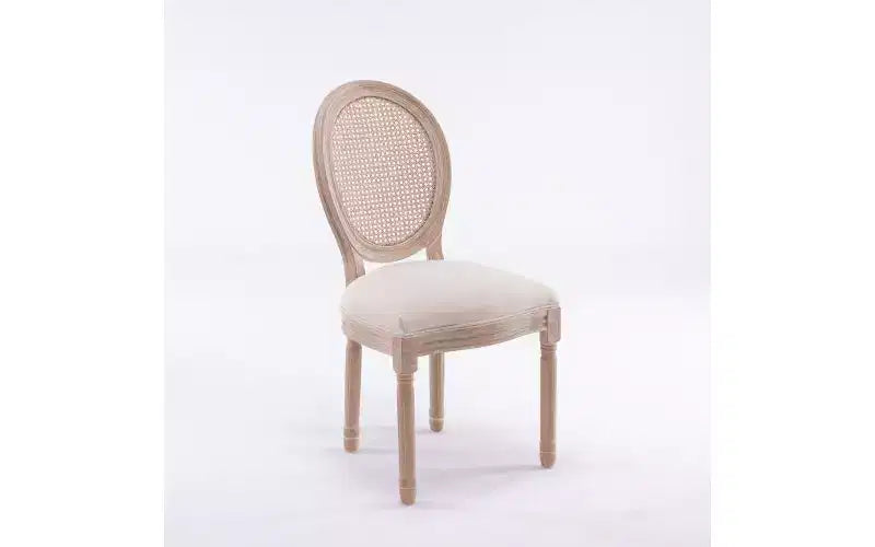 Lot de 2 chaises de salle à manger rembourrées, assise en tissu de lin de style français, chaises d'appoint pour cuisine ou salle à manger