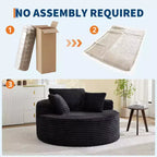 Canapé chaise longue en velours côtelé surdimensionné de 140 cm, canapé nuage profond sans structure avec oreillers pour salon et chambre