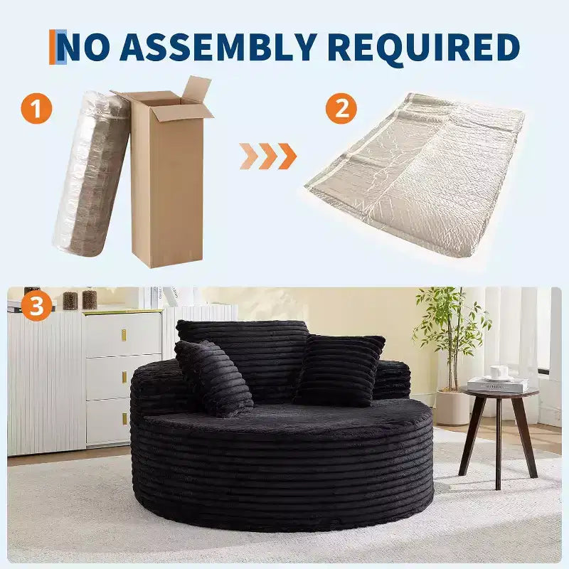 Canapé chaise longue en velours côtelé surdimensionné de 140 cm, canapé nuage profond sans structure avec oreillers pour salon et chambre