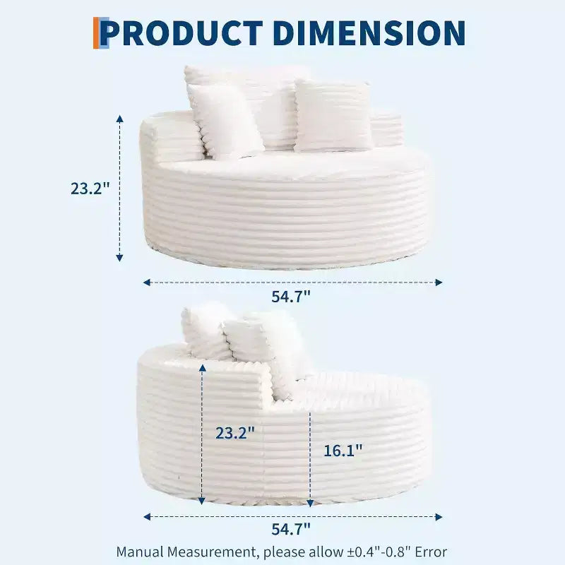 Canapé chaise longue en velours côtelé surdimensionné de 140 cm, canapé nuage profond sans structure avec oreillers pour salon et chambre