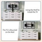 Meuble TV commode 55 po - Support (TV de 32 à 85 po), 9 tiroirs, centre de divertissement moderne en bois pour salon, chambre, appartement