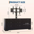 Meuble TV commode 55 po - Support (TV de 32 à 85 po), 9 tiroirs, centre de divertissement moderne en bois pour salon, chambre, appartement