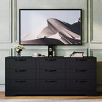 Meuble TV commode 55 po - Support (TV de 32 à 85 po), 9 tiroirs, centre de divertissement moderne en bois pour salon, chambre, appartement