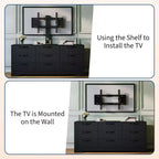 Meuble TV commode 55 po - Support (TV de 32 à 85 po), 9 tiroirs, centre de divertissement moderne en bois pour salon, chambre, appartement
