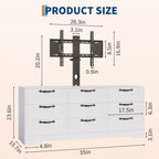 Meuble TV commode 55 po - Support (TV de 32 à 85 po), 9 tiroirs, centre de divertissement moderne en bois pour salon, chambre, appartement