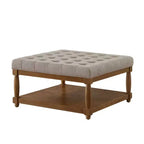 GDFStudio Chloe Pouf carré moderne en bois, rembourré en lin, capitonné avec étagère de rangement
