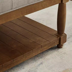 GDFStudio Chloe Pouf carré moderne en bois, rembourré en lin, capitonné avec étagère de rangement