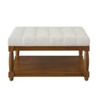 GDFStudio Chloe Pouf carré moderne en bois, rembourré en lin, capitonné avec étagère de rangement