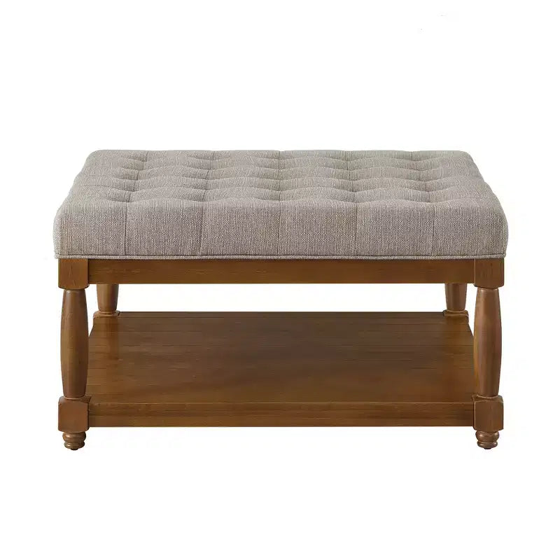 GDFStudio Chloe Pouf carré moderne en bois, rembourré en lin, capitonné avec étagère de rangement