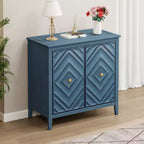 GDFStudio Jean Modern Wooden Geometric Embossed Storage Cabinet with 2 Magnetic Doors
