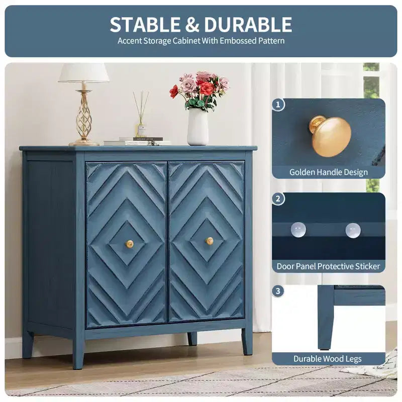 Meuble de rangement GDFStudio Jean moderne en bois géométrique embossé avec 2 portes magnétiques