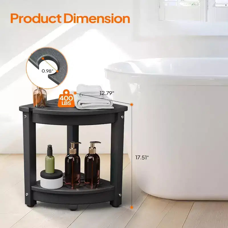 VINGLI Tabouret de douche d'angle en PEHD Siège de banc de douche étanche avec étagère de rangement et support de pomme de douche