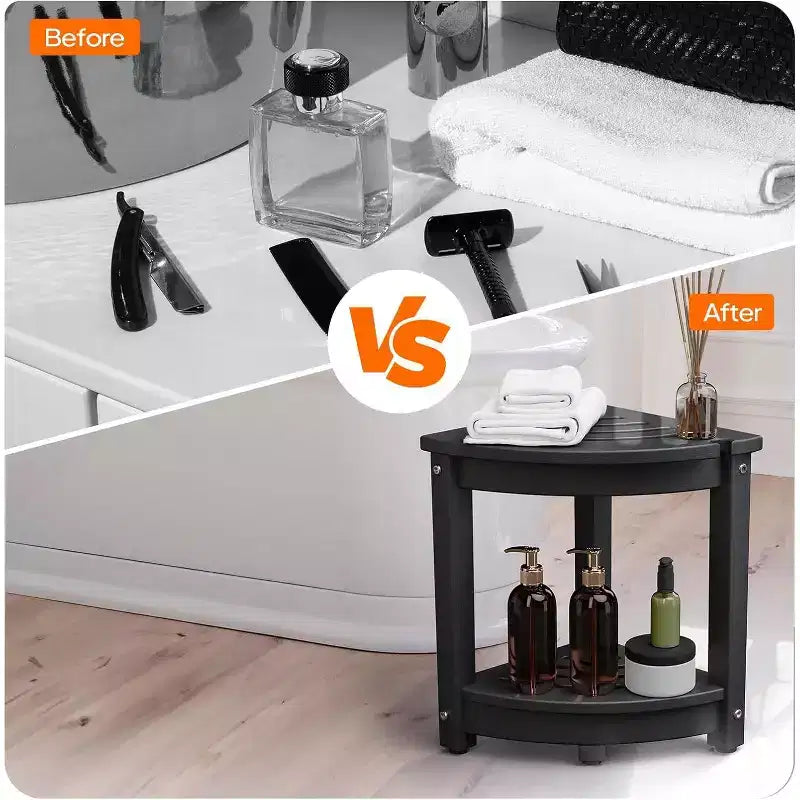 VINGLI Tabouret de douche d'angle en PEHD Siège de banc de douche étanche avec étagère de rangement et support de pomme de douche