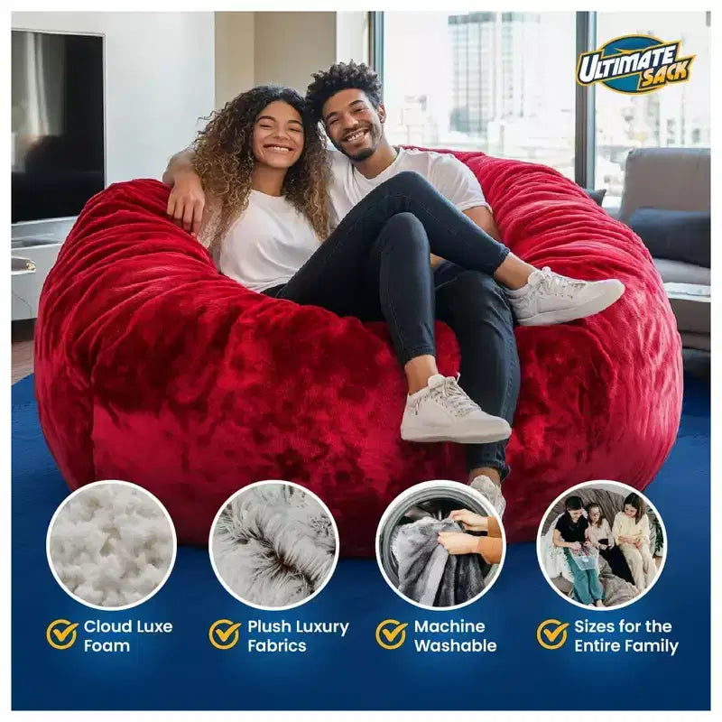 Pouf géant Ultimate Sack 6 pieds et repose-pieds, grand format, daim couleur camel