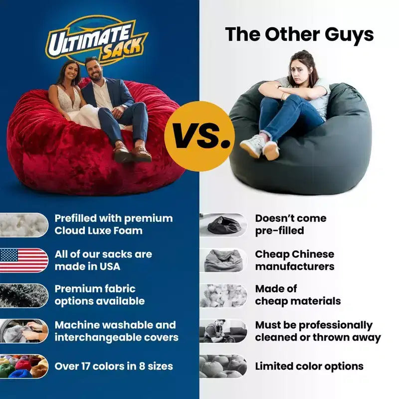 Pouf géant Ultimate Sack de type canapé, fauteuil intérieur confortable et surdimensionné, suédine sarcelle