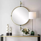 Miroir mural rond Uttermost Guardrail en laiton antique 31 x 47 3/4
