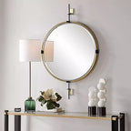 Miroir mural rond Uttermost Guardrail en laiton antique 31 x 47 3/4