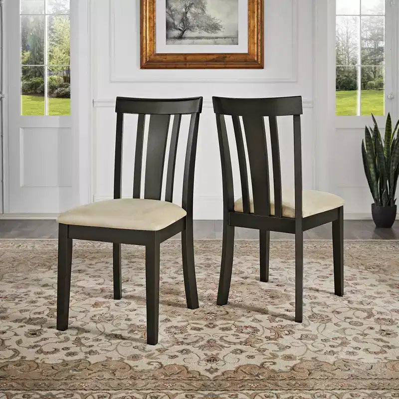 Chaises de salle à manger Kensington en bois noir et microfibre beige à dossier à lattes (Lot de 2) - Noir/Beige - iNSPIREQ
